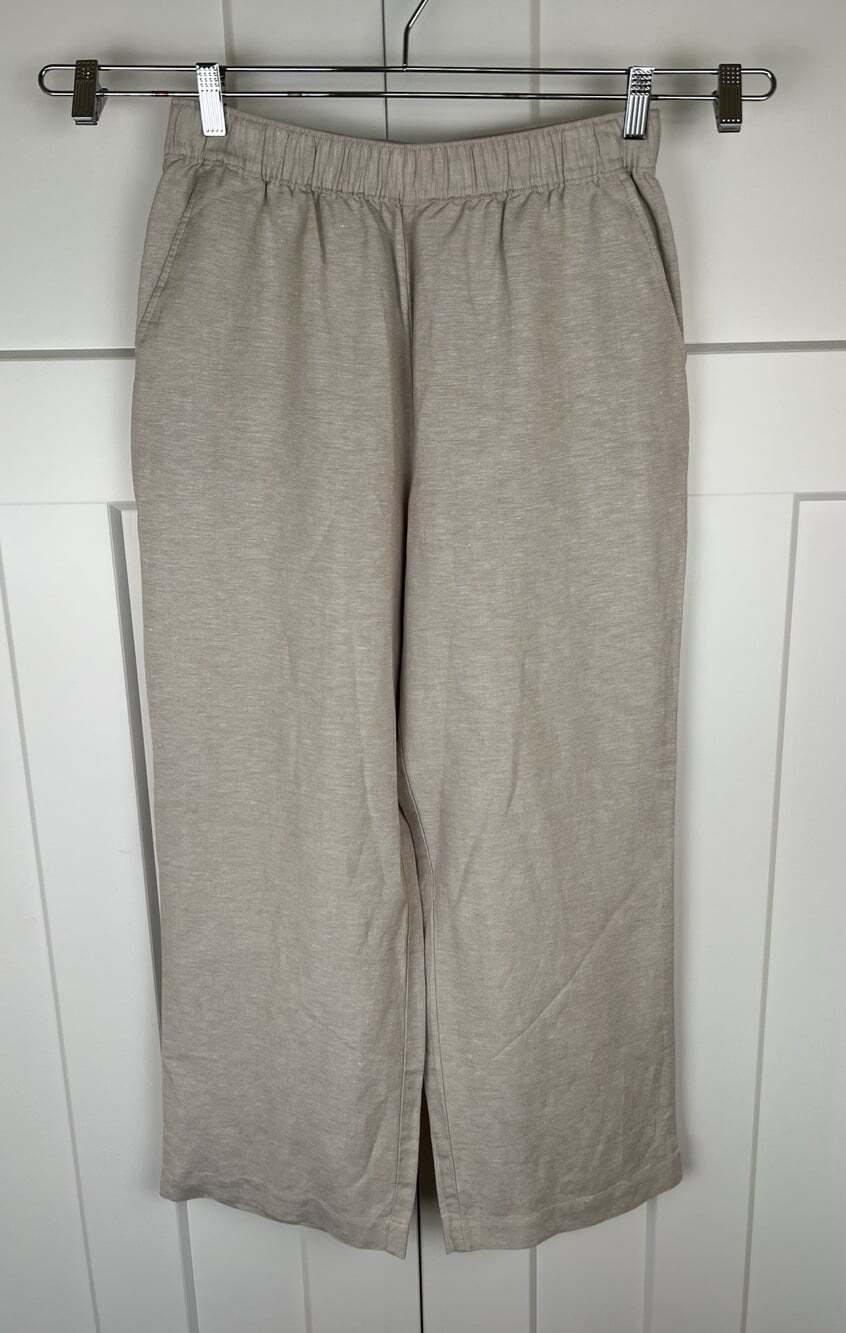NWT LOFT Petite Medium Linen Blend Wide Leg Pull On Pants Khaki Pockets
